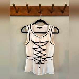 Nanette Lepore Sleeveless Ruffled Blouse | Black and Ivory